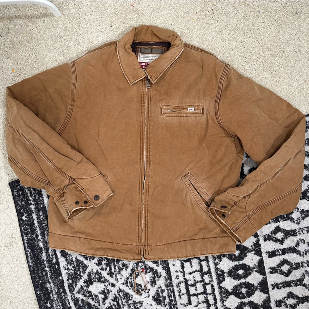 Abercrombie & Fitch Jacket Brown Canvas Military Fleece Lined Work Coat Men’s XL